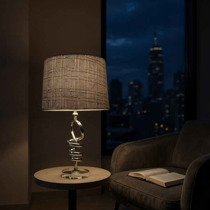 Modern Chrome Twist Table Lamp with Crystal Base