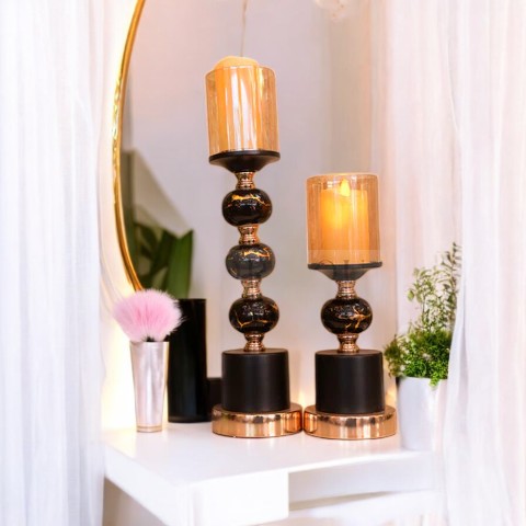 Black Ball Marble Candle Stand
