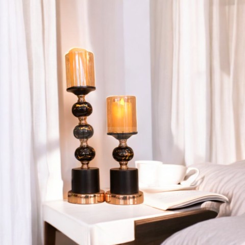 Black Ball Marble Candle Stand