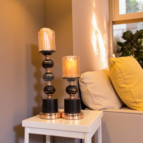 Black Ball Marble Candle Stand