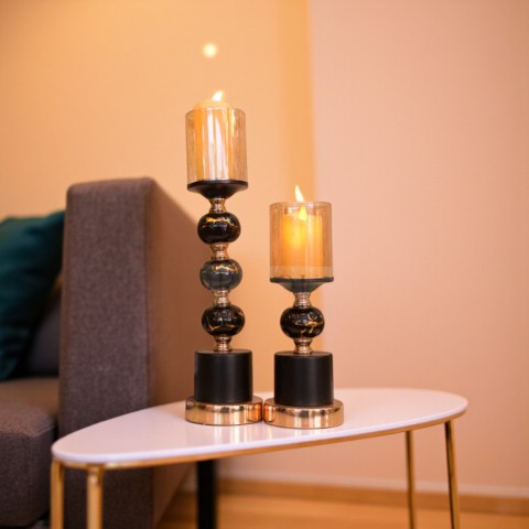 Black Ball Marble Candle Stand