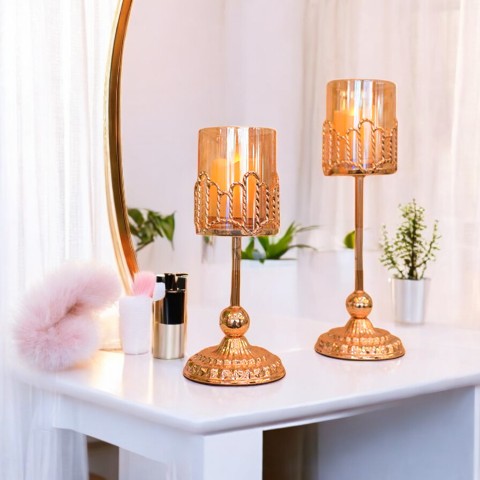 Golden Glass Metal Candle Stand