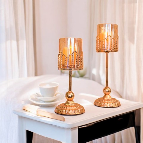 Golden Glass Metal Candle Stand