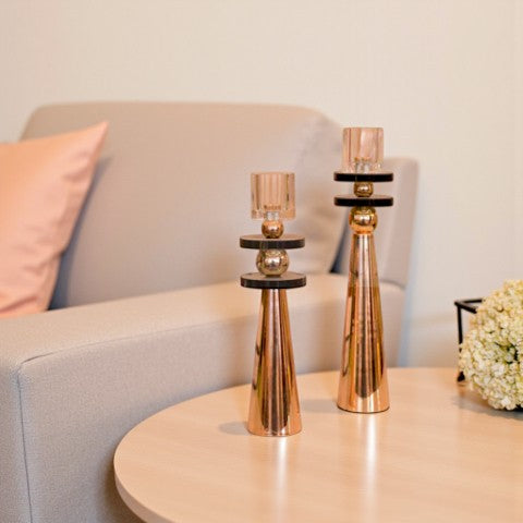 Black Crystal-plates Candle Stands Set