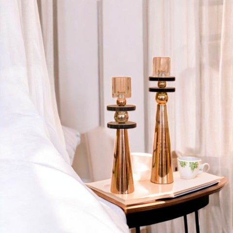 Black Crystal-plates Candle Stands Set