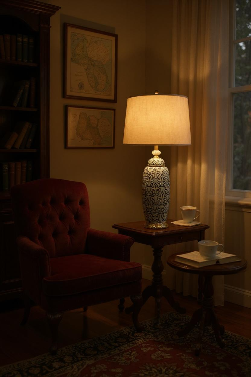 Blue Pottery Bone Ceramic Lamp (LS485)