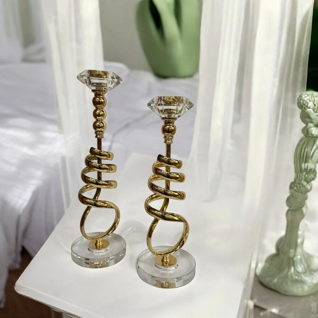 Modern Metallic Heavy Crystal Base Candle Holder