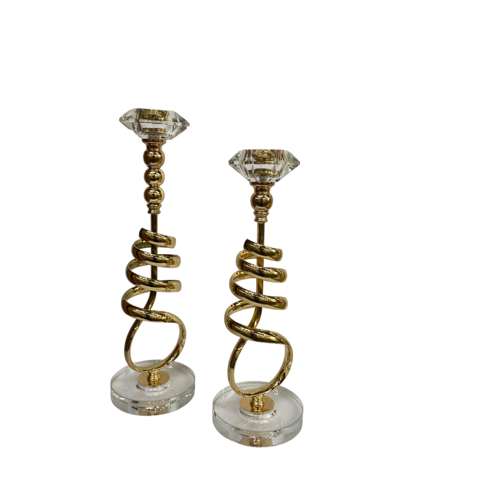 Modern Metallic Heavy Crystal Base Candle Holder