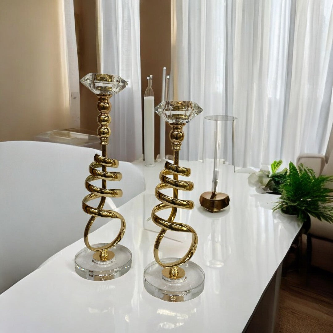 Modern Metallic Heavy Crystal Base Candle Holder