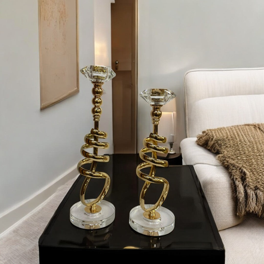 Modern Metallic Heavy Crystal Base Candle Holder
