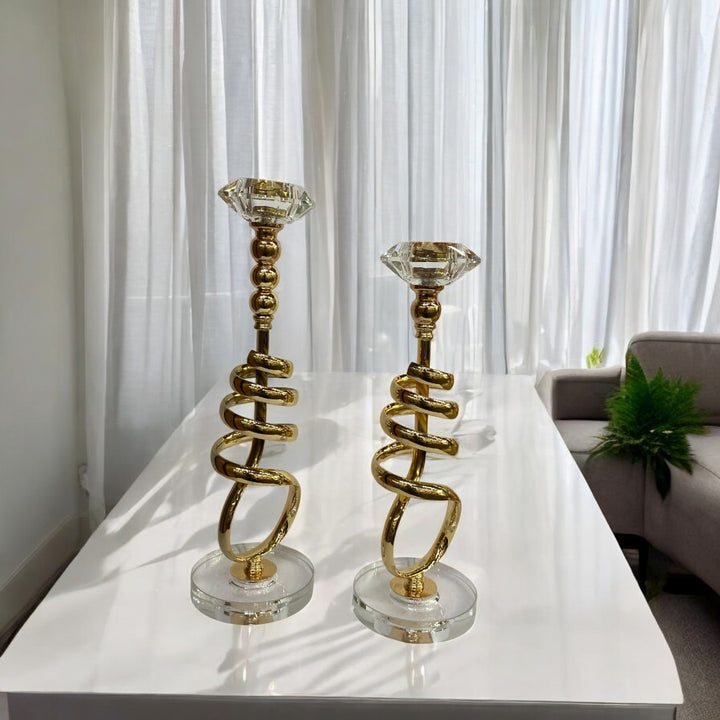 Modern Metallic Heavy Crystal Base Candle Holder