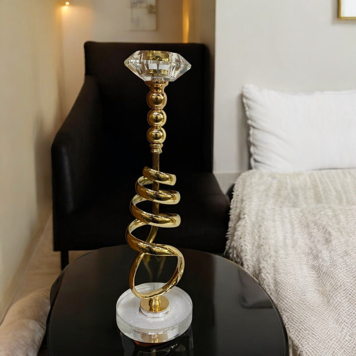 Modern Metallic Heavy Crystal Base Candle Holder