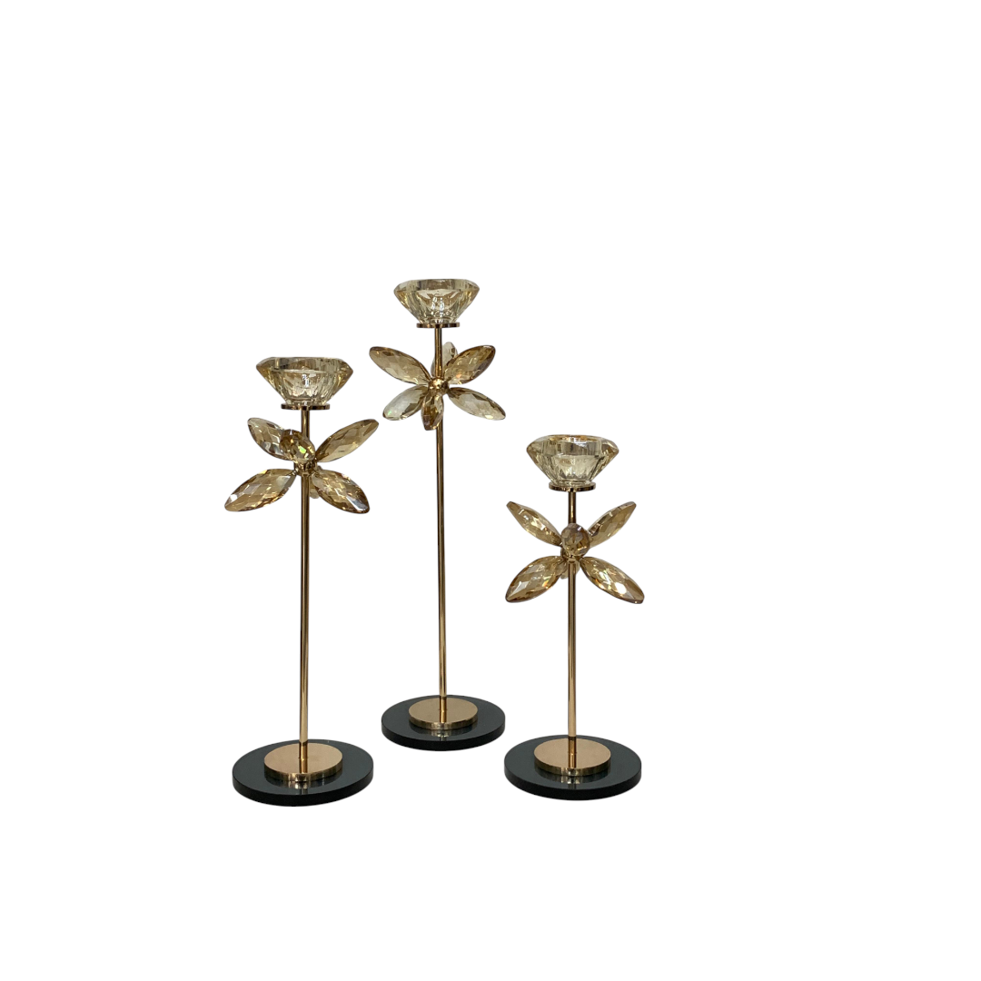 Golden Petal Crystal Candle Holder