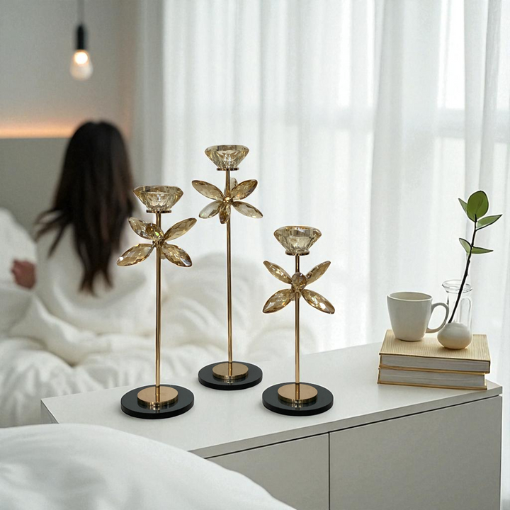 Golden Petal Crystal Candle Holder