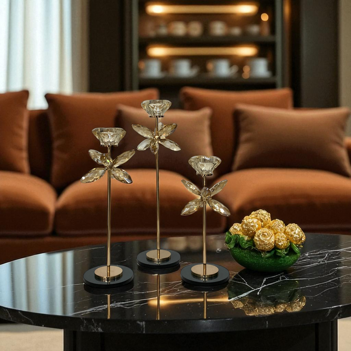 Golden Petal Crystal Candle Holder