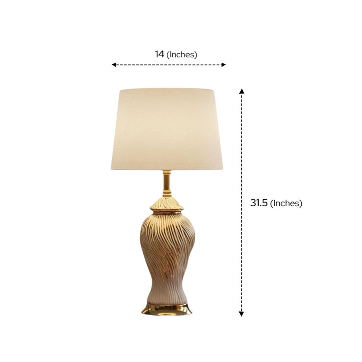 Gold-Accented Wave-Pattern Ceramic Lamp
