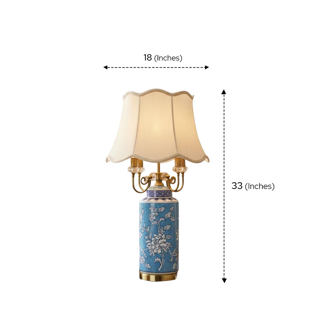 Oriental Azure Blue Floral Porcelain Table Lamp