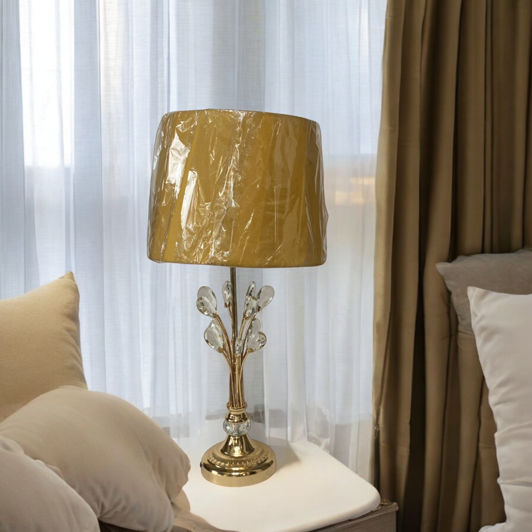 Modern Metallic Side Table Lamp with Crystal Accents