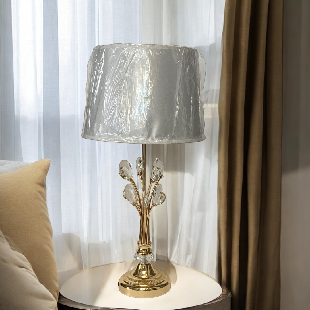 Modern Metallic Side Table Lamp with Crystal Accents
