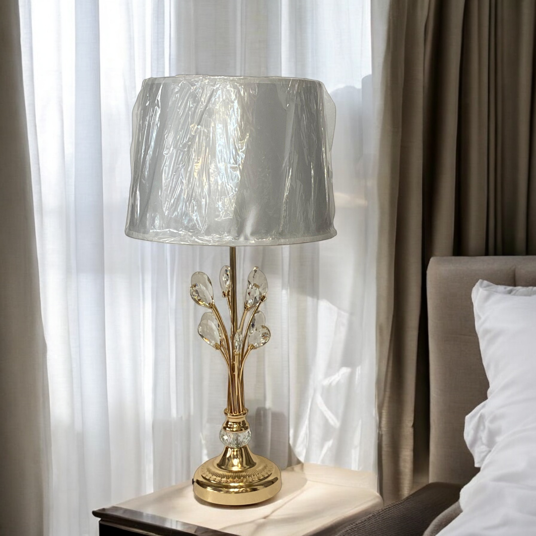 Modern Metallic Side Table Lamp with Crystal Accents