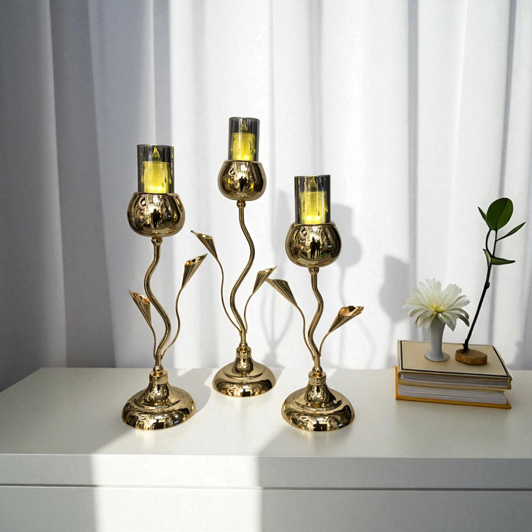 Metallic Golden Candle Holders