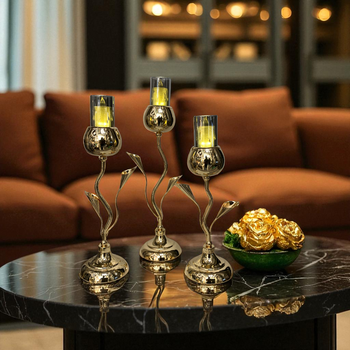 Metallic Golden Candle Holders