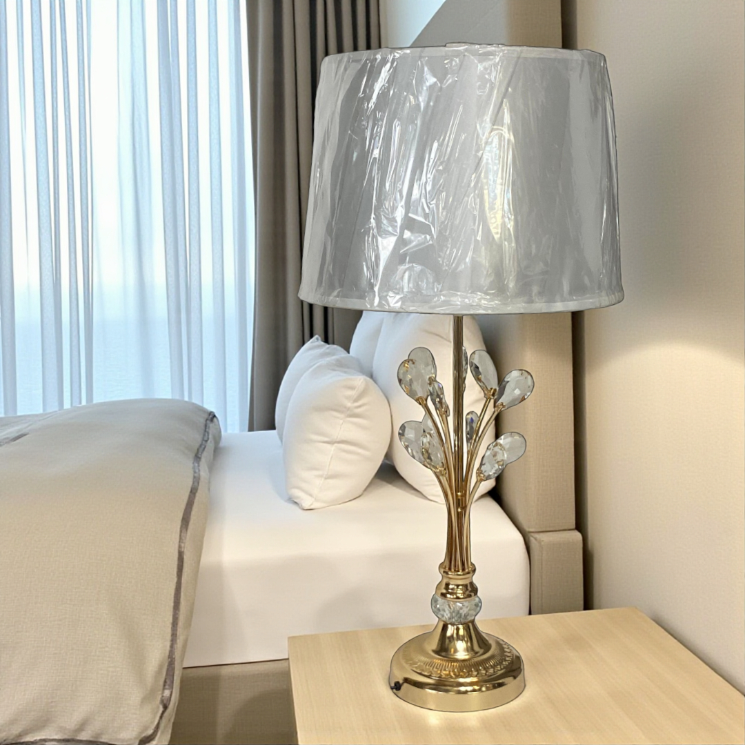 Modern Metallic Side Table Lamp with Crystal Accents