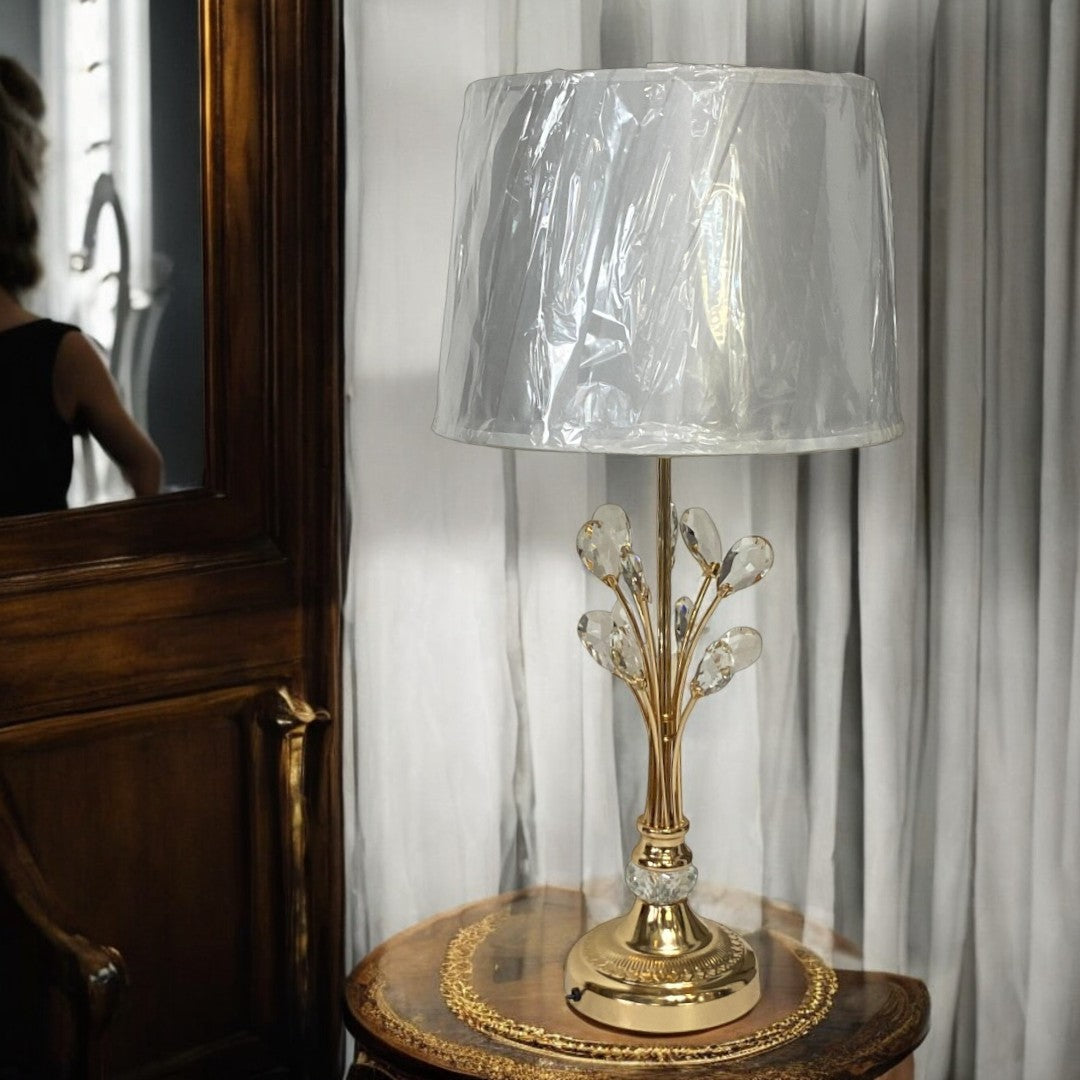 Modern Metallic Side Table Lamp with Crystal Accents