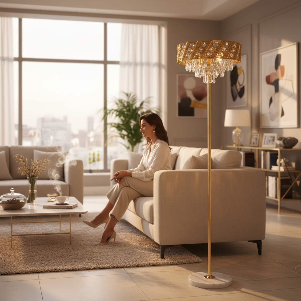 Grand Elegance Crystals Metallic Floor Lamp