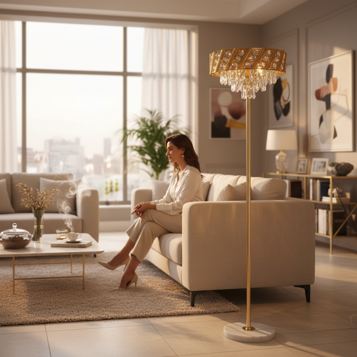 Grand Elegance Crystals Metallic Floor Lamp