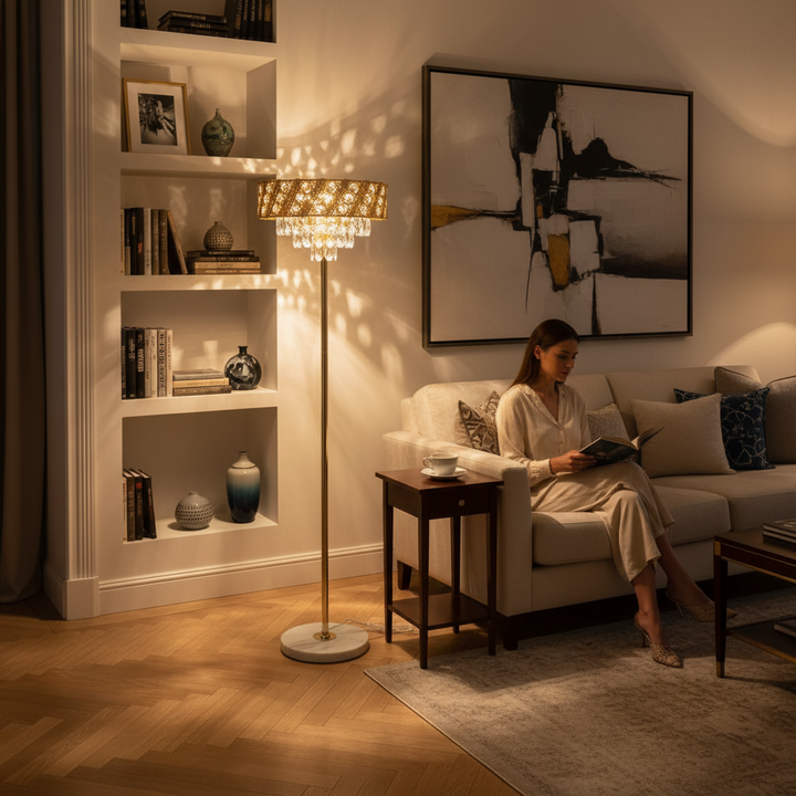 Grand Elegance Crystals Metallic Floor Lamp