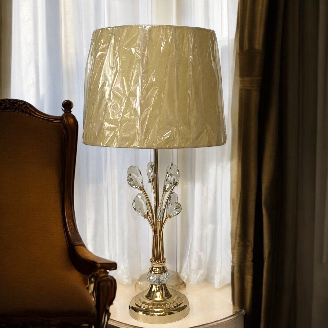 Modern Metallic Side Table Lamp with Crystal Accents