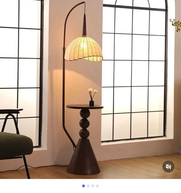 KUM Metallic Wooden Texture Side Table Floor Lamp