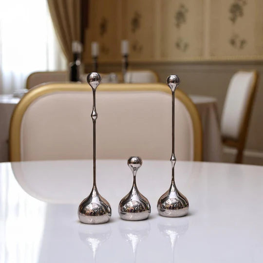 Silveria Chrome Metallic Candle Holder Set