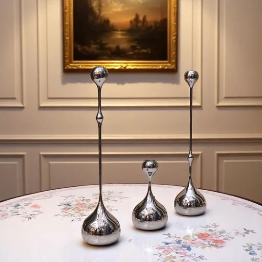 Silveria Chrome Metallic Candle Holder Set