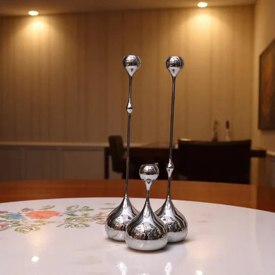 Silveria Chrome Metallic Candle Holder Set