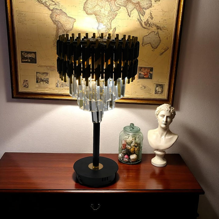 Lunaris Noir Metallic Crystal-Tier Table Lamp