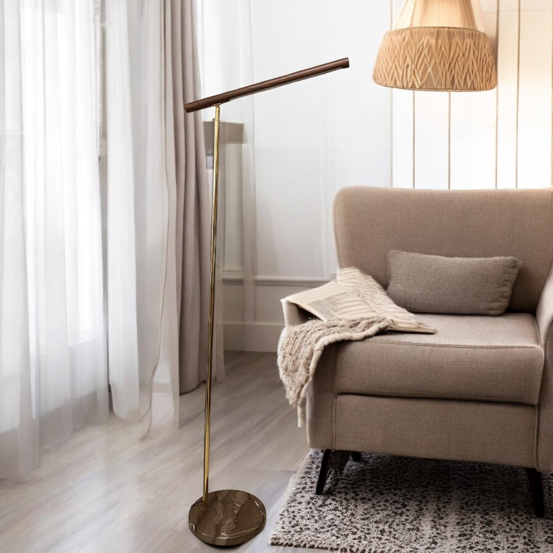 Modern LED Floor Lamp with Wooden Texture Finish