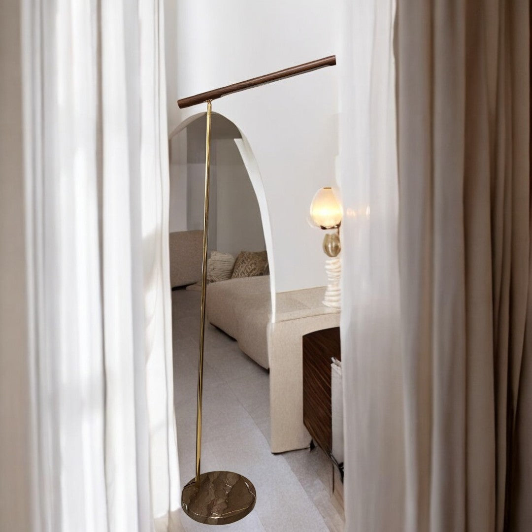 Modern LED Floor Lamp with Wooden Texture Finish