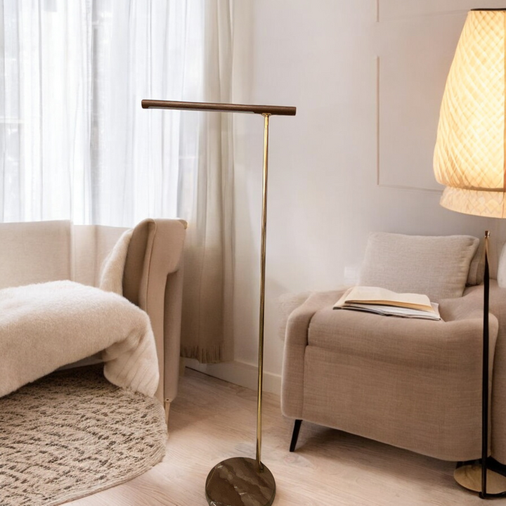 Modern LED Floor Lamp with Wooden Texture Finish