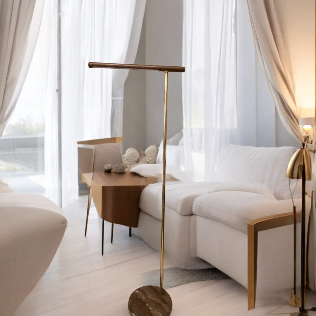 Modern LED Floor Lamp with Wooden Texture Finish