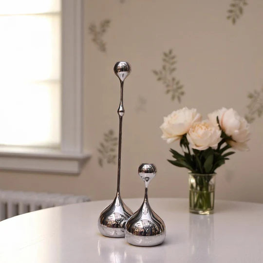 Silveria Chrome Metallic Candle Holder Set