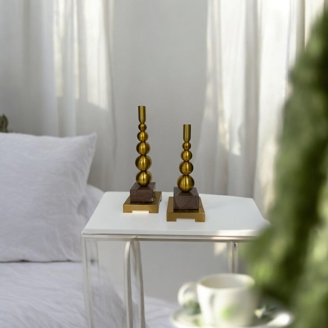 Vintage Brass Candle Holder with Marble Base