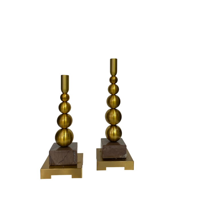 Vintage Brass Candle Holder with Marble Base