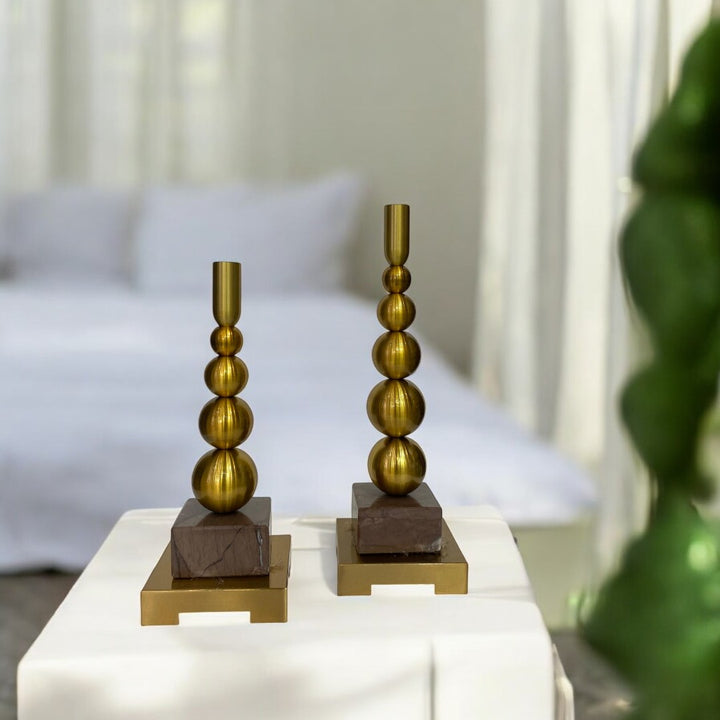 Vintage Brass Candle Holder with Marble Base