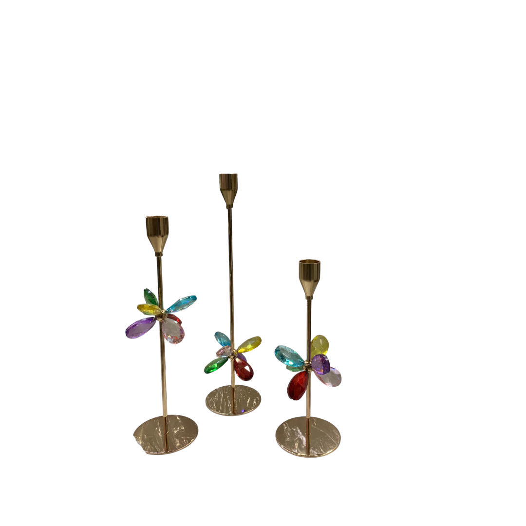 Luxury Golden Metallic Crystal Candle Stand Set