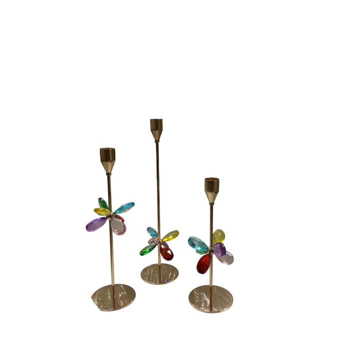 Luxury Golden Metallic Crystal Candle Stand Set