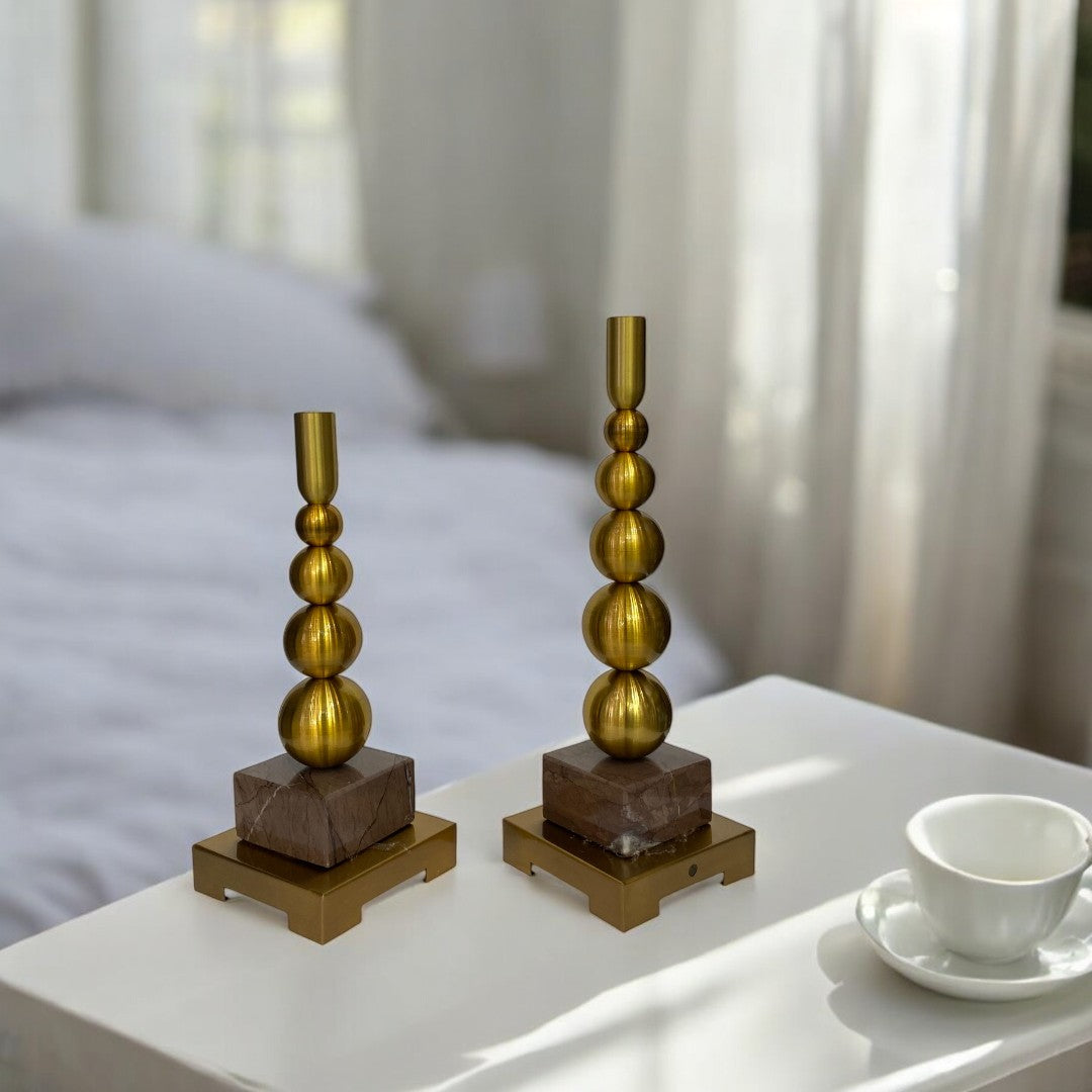 Vintage Brass Candle Holder with Marble Base
