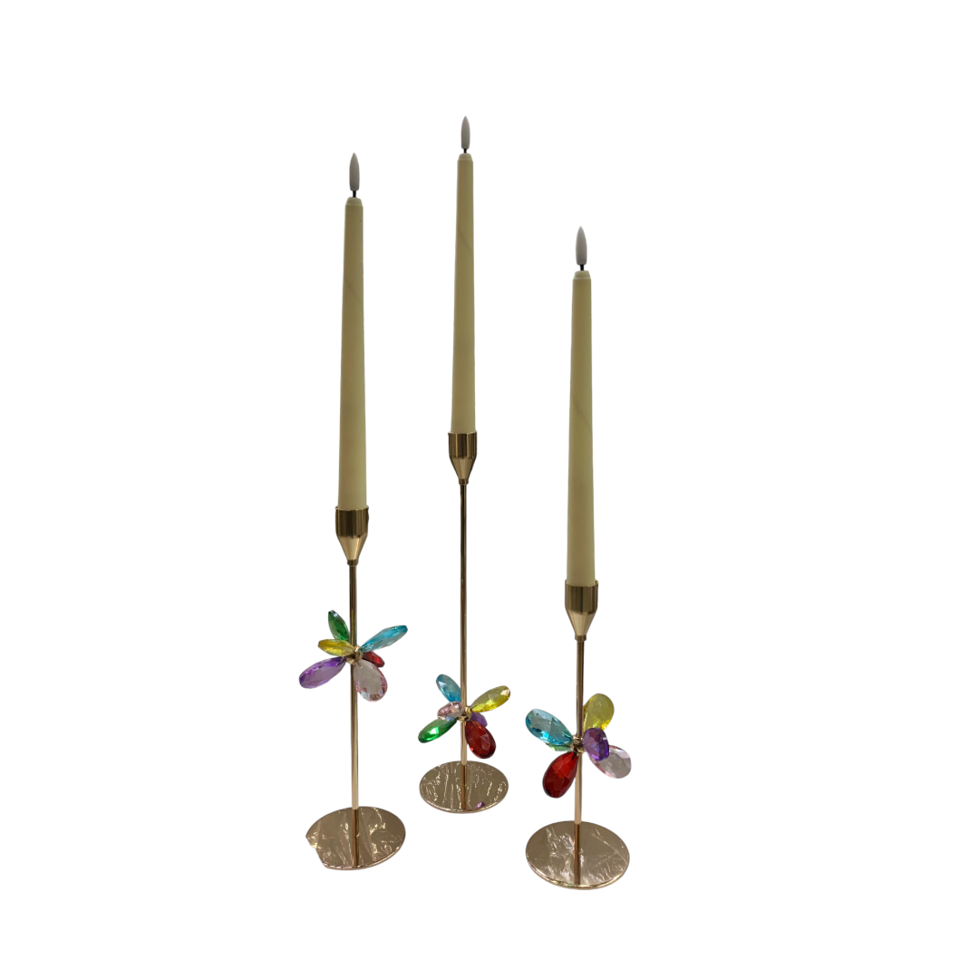 Luxury Golden Metallic Crystal Candle Stand Set