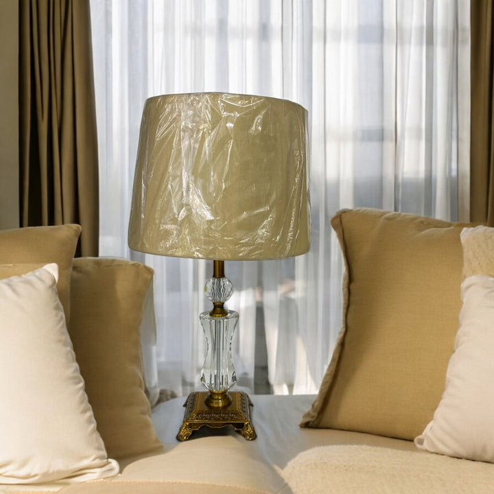Vintage Brass Crystal Side Table Lamp